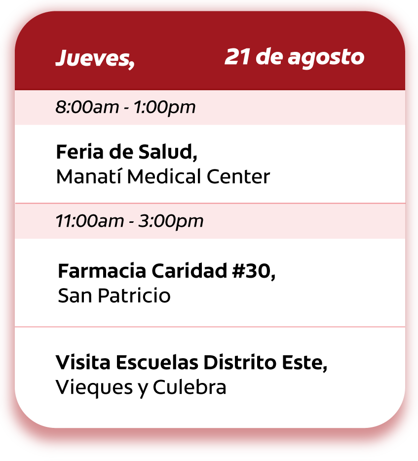 Calendario de visitas 21 de agosto