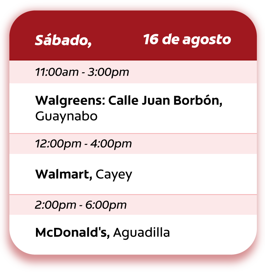 Calendario de visitas 16 de agosto